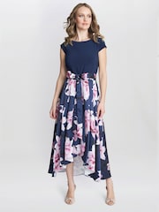 Gina Bacconi Blue Billie Printed High Low T-Shirt Dress With Tie Belt - Image 3 of 6