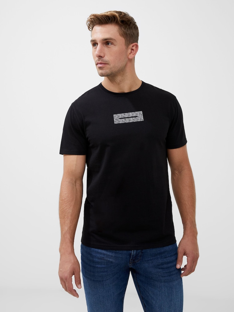 French Connection Black Organic Repeat Logo Graphic T-Shirt - Image 1 of 2
