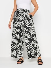 Negro - Yours Curve Leaf Print Drawstring Wide Leg Trousers - Imagen 2 de 6