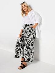 Negro - Yours Curve Leaf Print Drawstring Wide Leg Trousers - Imagen 3 de 6