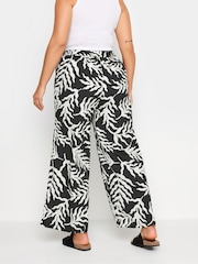 Negro - Yours Curve Leaf Print Drawstring Wide Leg Trousers - Imagen 4 de 6
