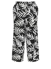 Negro - Yours Curve Leaf Print Drawstring Wide Leg Trousers - Imagen 6 de 6