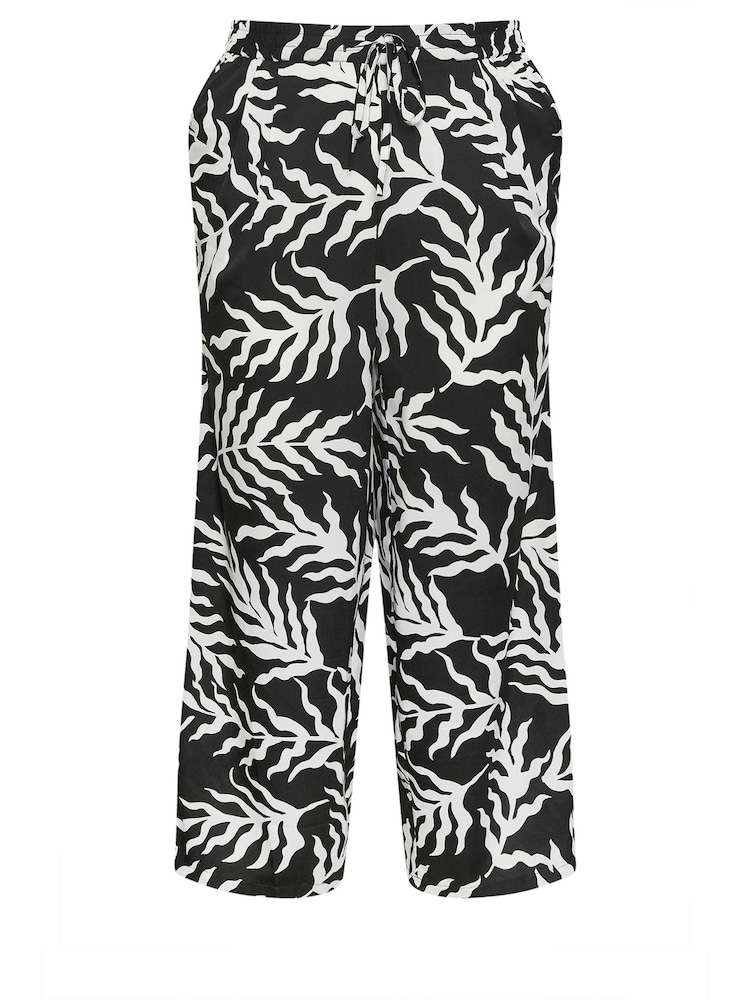 Negro - Yours Curve Leaf Print Drawstring Wide Leg Trousers - Imagen 6 de 6