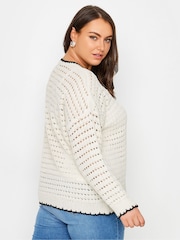 Yours Curve Cream Tipped Edge Crochet Jumper - Image 3 of 5