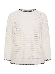 Yours Curve Cream Tipped Edge Crochet Jumper - Image 5 of 5
