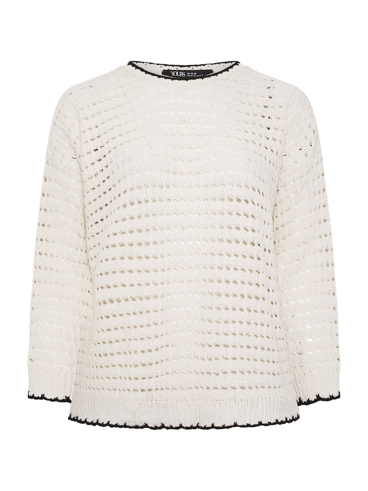 Yours Curve Cream Tipped Edge Crochet Jumper - Image 5 of 5
