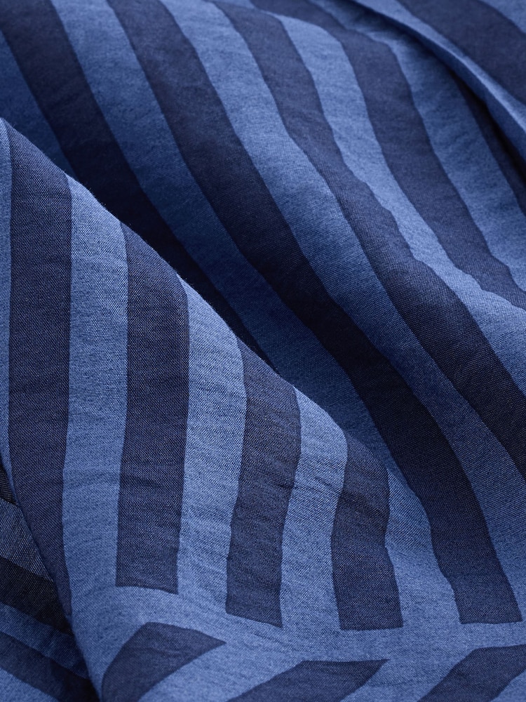 Navy Spliced Stripe Long Sleeve Textured Overhead V-Neck Blouse - Image 4 of 6