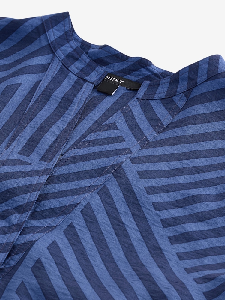 Navy Spliced Stripe Long Sleeve Textured Overhead V-Neck Blouse - Image 5 of 6