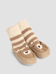 JoJo Maman Bébé Brown Bear Moccasin Slipper Socks - Image 1 of 4