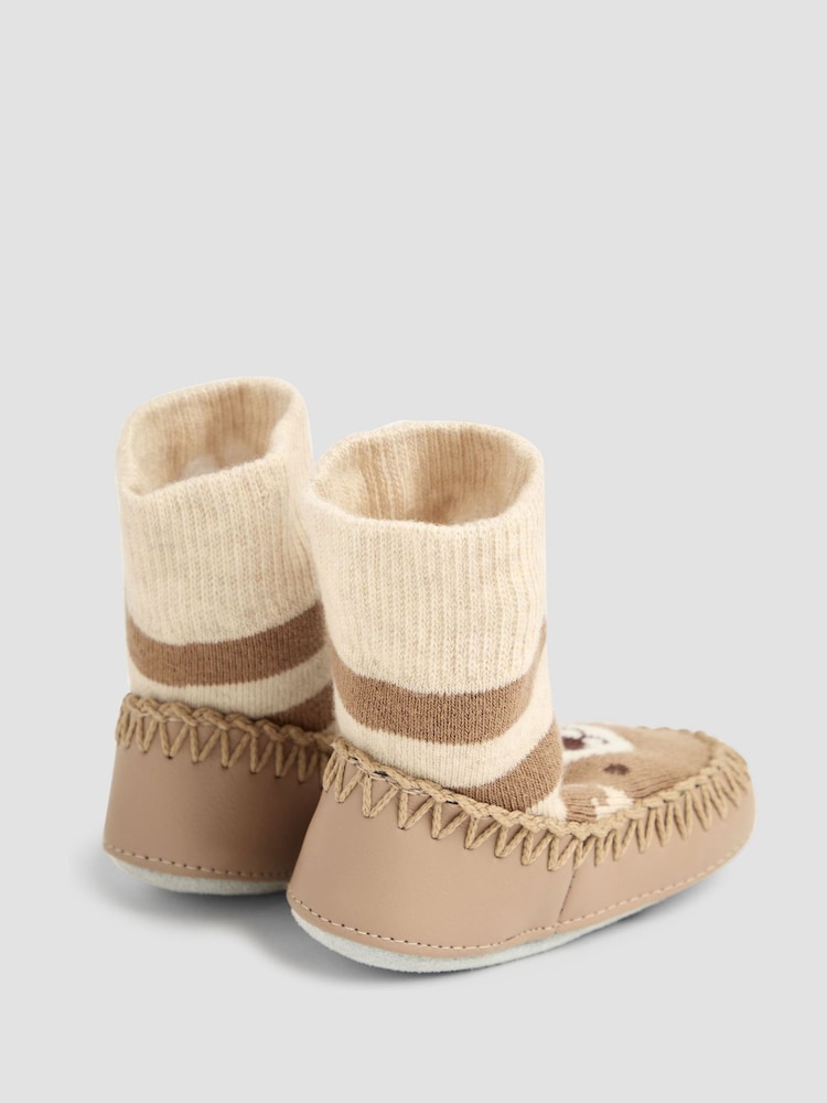 JoJo Maman Bébé Brown Bear Moccasin Slipper Socks - Image 2 of 4