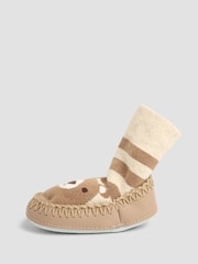 JoJo Maman Bébé Brown Bear Moccasin Slipper Socks - Image 4 of 4