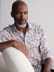 White Ditsy Floral Slim Fit Signature Single Cuff 100% Cotton Formal Shirt - Image 1 of 8