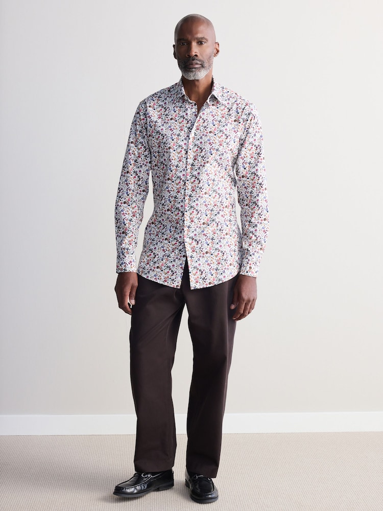 White Ditsy Floral Slim Fit Signature Single Cuff 100% Cotton Formal Shirt - Image 2 of 8