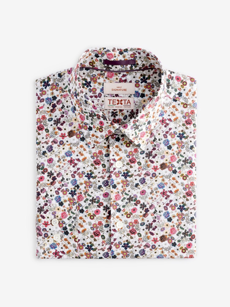 White Ditsy Floral Slim Fit Signature Single Cuff 100% Cotton Formal Shirt - Image 6 of 8