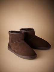Brown Signature Suede Slipper Boots with Faux Fur Lining - Image 1 of 5