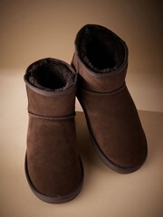 Brown Signature Suede Slipper Boots with Faux Fur Lining - Image 2 of 5