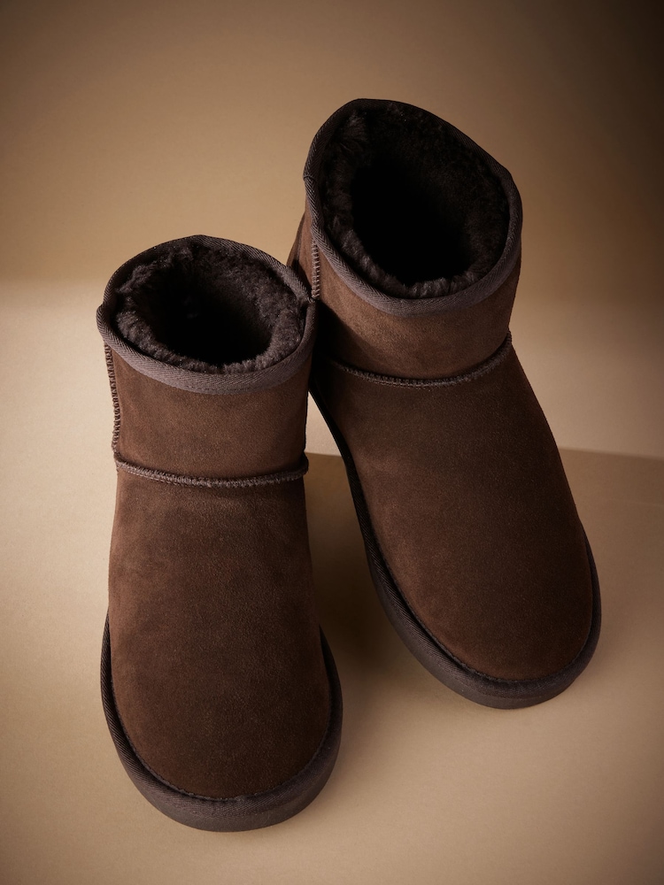 Brown Signature Suede Slipper Boots with Faux Fur Lining - Image 2 of 5