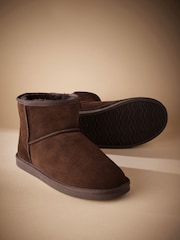 Brown Signature Suede Slipper Boots with Faux Fur Lining - Image 3 of 5