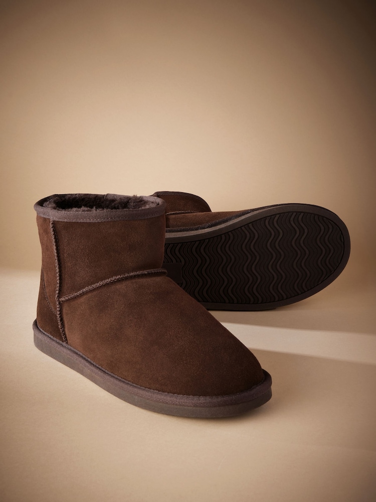 Brown Signature Suede Slipper Boots with Faux Fur Lining - Image 3 of 5