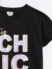 River Island Black Girls 100% Cotton Heart Frill T-Shirts 2 Pack - Image 3 of 4