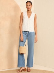 Love & Roses White Broderie Sleeveless Tie Front Top - Image 3 of 4