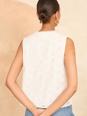 Love & Roses White Broderie Sleeveless Tie Front Top - Image 4 of 4