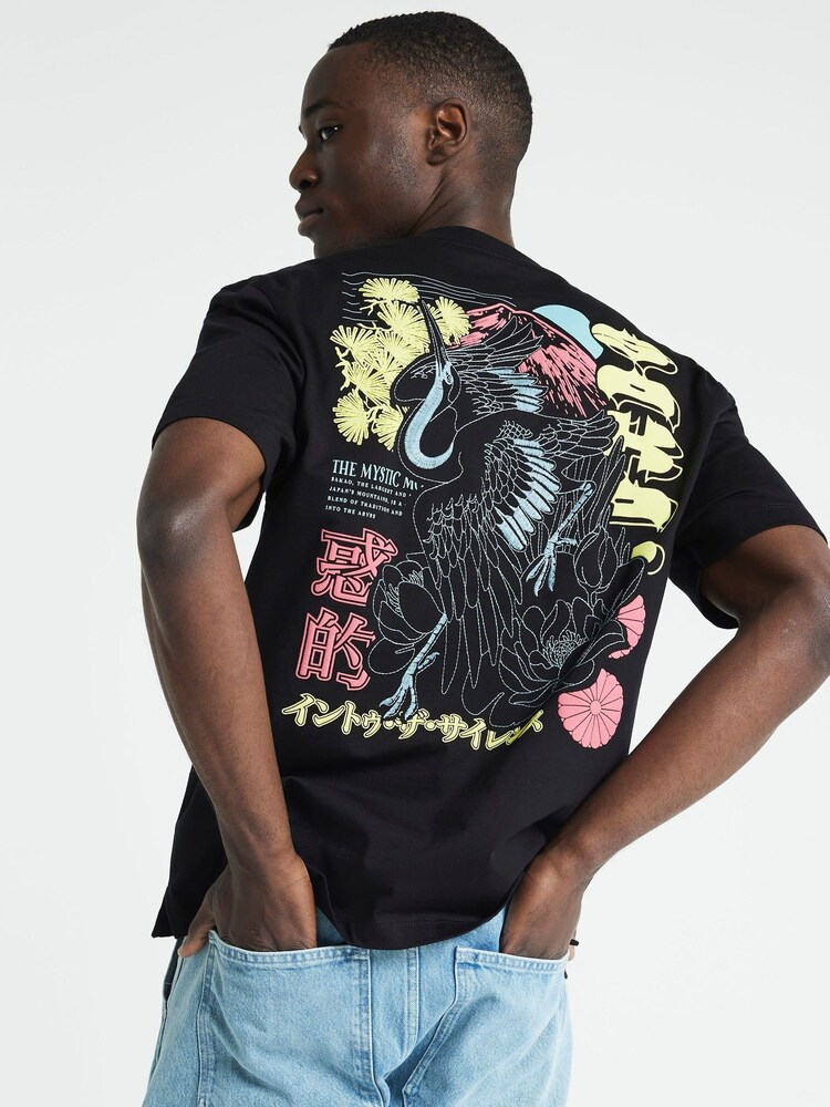 River Island Black Short Sleeve Regular Fit 100% Cotton Crane Embroidery T-Shirt - Image 1 of 5 River Island Black Short Sleeve Regular Fit 100% Cotton Crane Embroidery T-Shirt - Image 1 of 5