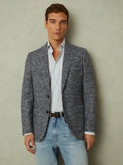 Reiss Navy/Grey Mineral Tweed Single-Breasted Blazer with Wool - Image 1 of 6