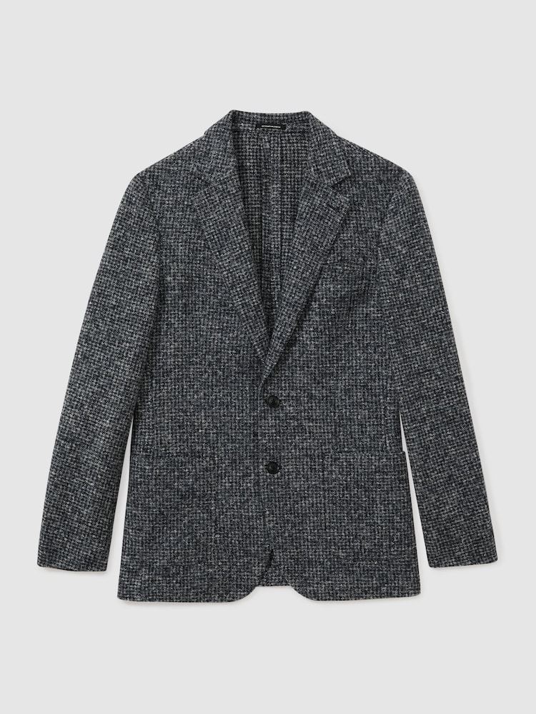 Reiss Navy/Grey Mineral Tweed Single-Breasted Blazer with Wool - Image 2 of 6