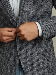 Reiss Navy/Grey Mineral Tweed Single-Breasted Blazer with Wool - Image 3 of 6