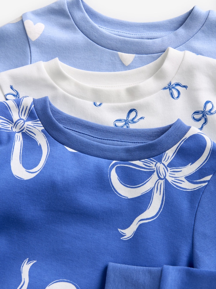 Blue/ Cream Bow Snuggle Pyjamas 3 Pack (9mths-12yrs) - Image 10 of 11