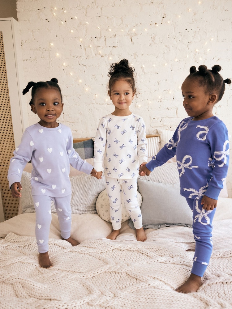 Blue/ Cream Bow Snuggle Pyjamas 3 Pack (9mths-12yrs) - Image 3 of 11