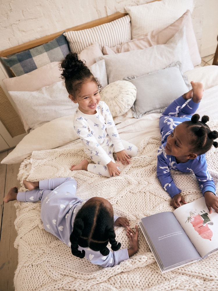 Blue/ Cream Bow Snuggle Pyjamas 3 Pack (9mths-12yrs) - Image 4 of 11