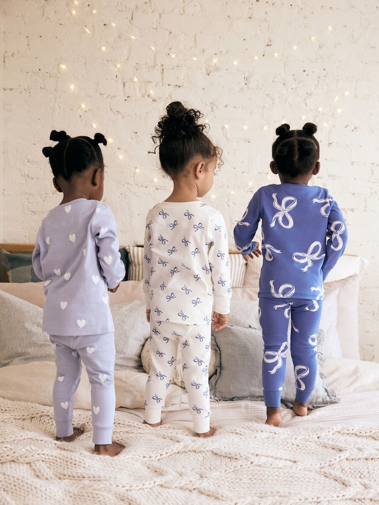 Blue/ Cream Bow Snuggle Pyjamas 3 Pack (9mths-12yrs) - Image 5 of 11