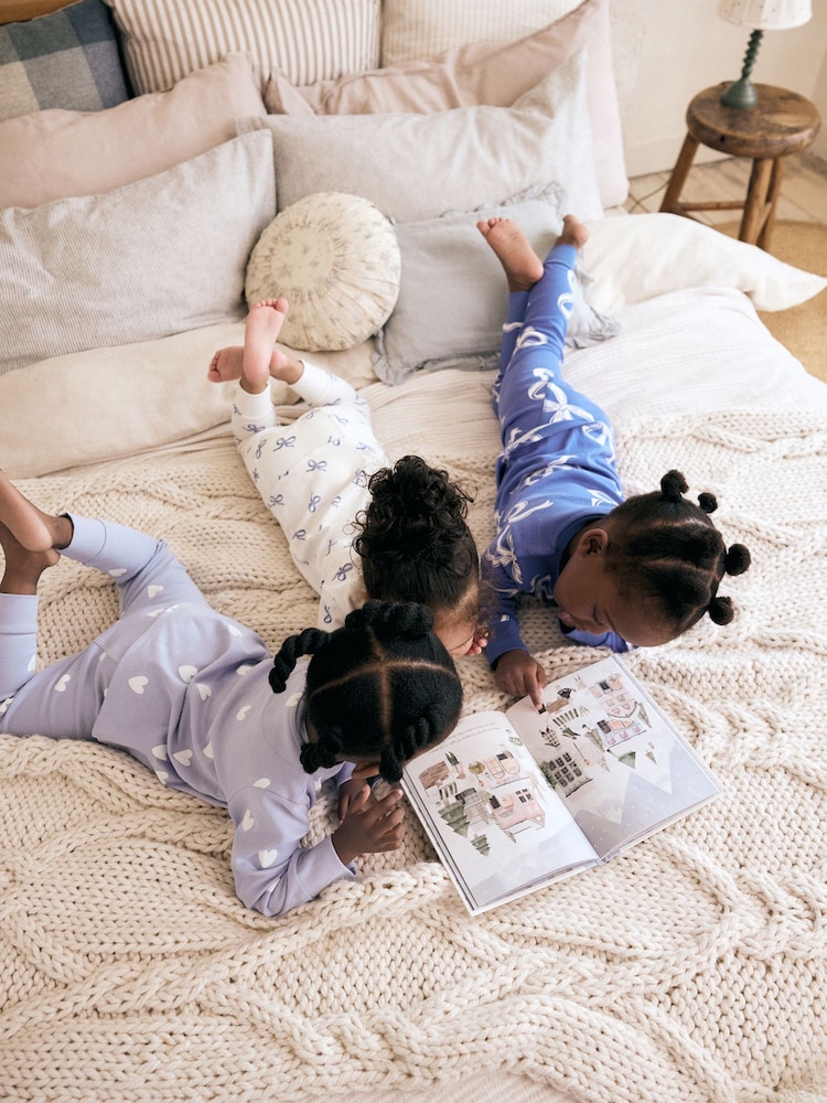 Blue/ Cream Bow Snuggle Pyjamas 3 Pack (9mths-12yrs) - Image 6 of 11