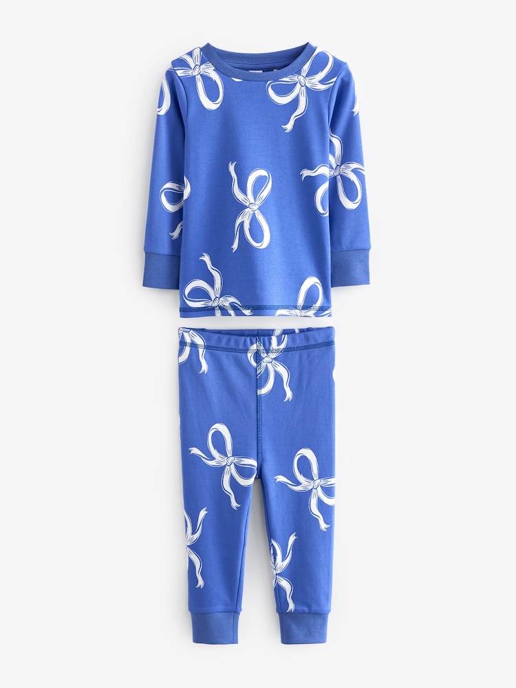 Blue/ Cream Bow Snuggle Pyjamas 3 Pack (9mths-12yrs) - Image 7 of 11