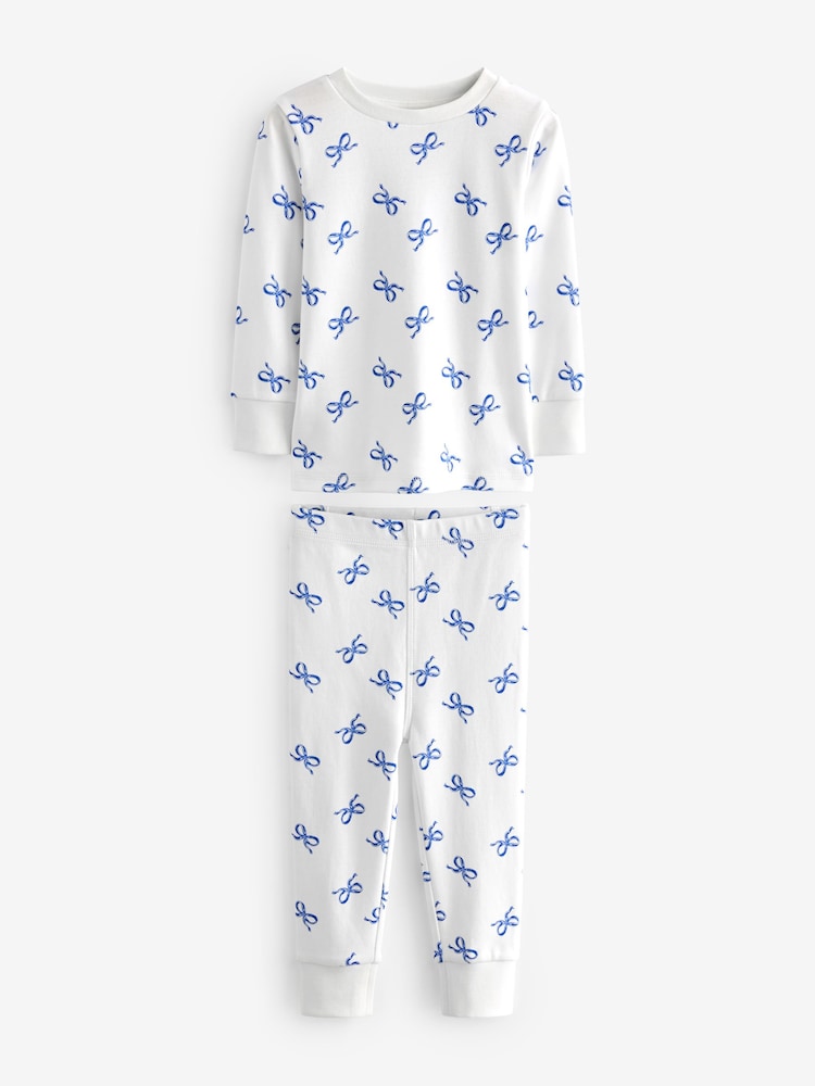 Blue/ Cream Bow Snuggle Pyjamas 3 Pack (9mths-12yrs) - Image 8 of 11