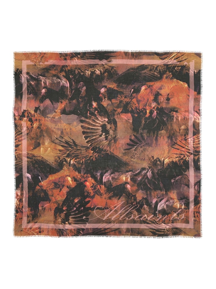 AllSaints Brown Large Colca Square 100% Cotton Scarf - Image 1 of 4 AllSaints Brown Large Colca Square 100% Cotton Scarf - Image 1 of 4