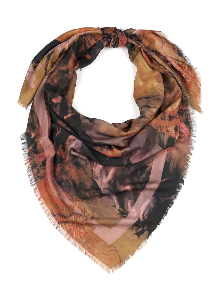 AllSaints Brown Large Colca Square 100% Cotton Scarf - Image 2 of 4 AllSaints Brown Large Colca Square 100% Cotton Scarf - Image 2 of 4