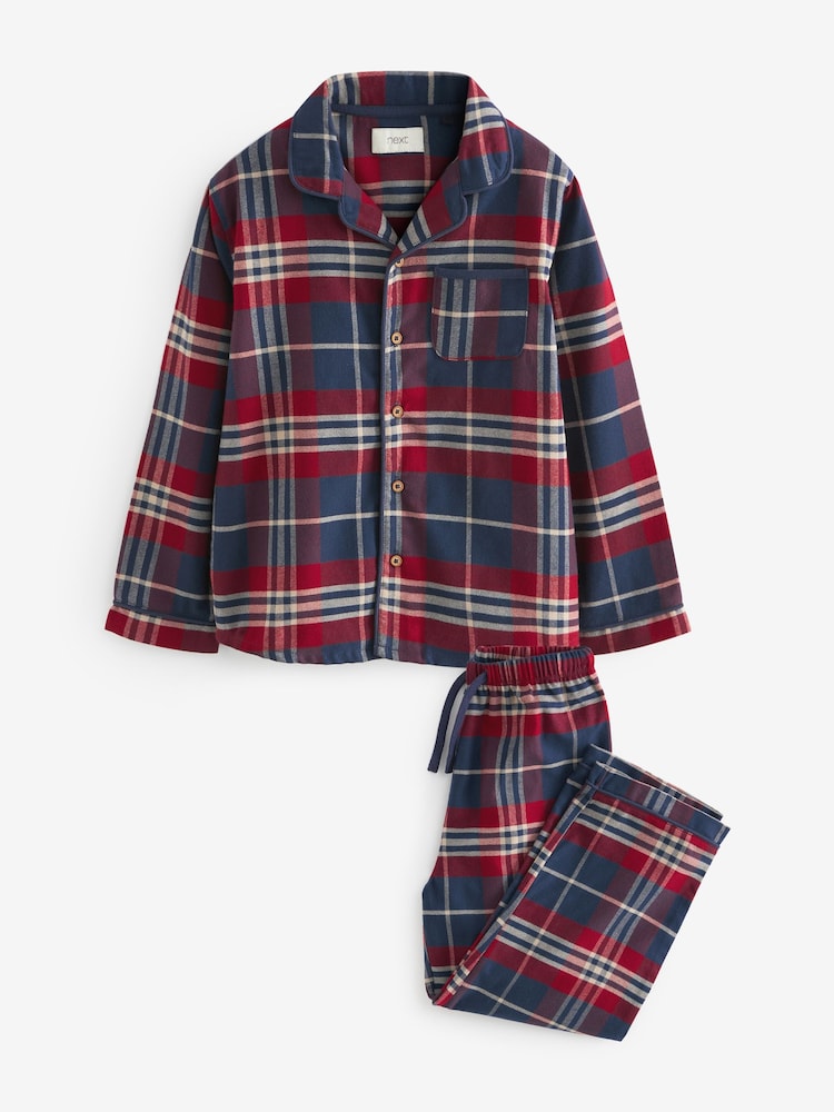Navy/Red Check Single Traddy Woven 100% Cotton Pyjamas (9mths-10yrs) - Image 1 of 5
