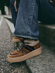 Rjava - Forever Comfort® Leather (sintetična tkanina) borg Chunky čevlji s polno peto na vezalke; z vezalkami Trainers - Slika 2 iz 9