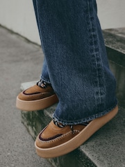 Rjava - Forever Comfort® Leather (sintetična tkanina) borg Chunky čevlji s polno peto na vezalke; z vezalkami Trainers - Slika 4 iz 9