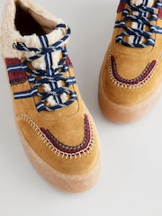 Rjava - Forever Comfort® Leather (sintetična tkanina) borg Chunky čevlji s polno peto na vezalke; z vezalkami Trainers - Slika 8 iz 9