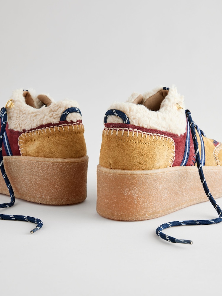 Rjava - Forever Comfort® Leather (sintetična tkanina) borg Chunky čevlji s polno peto na vezalke; z vezalkami Trainers - Slika 9 iz 9