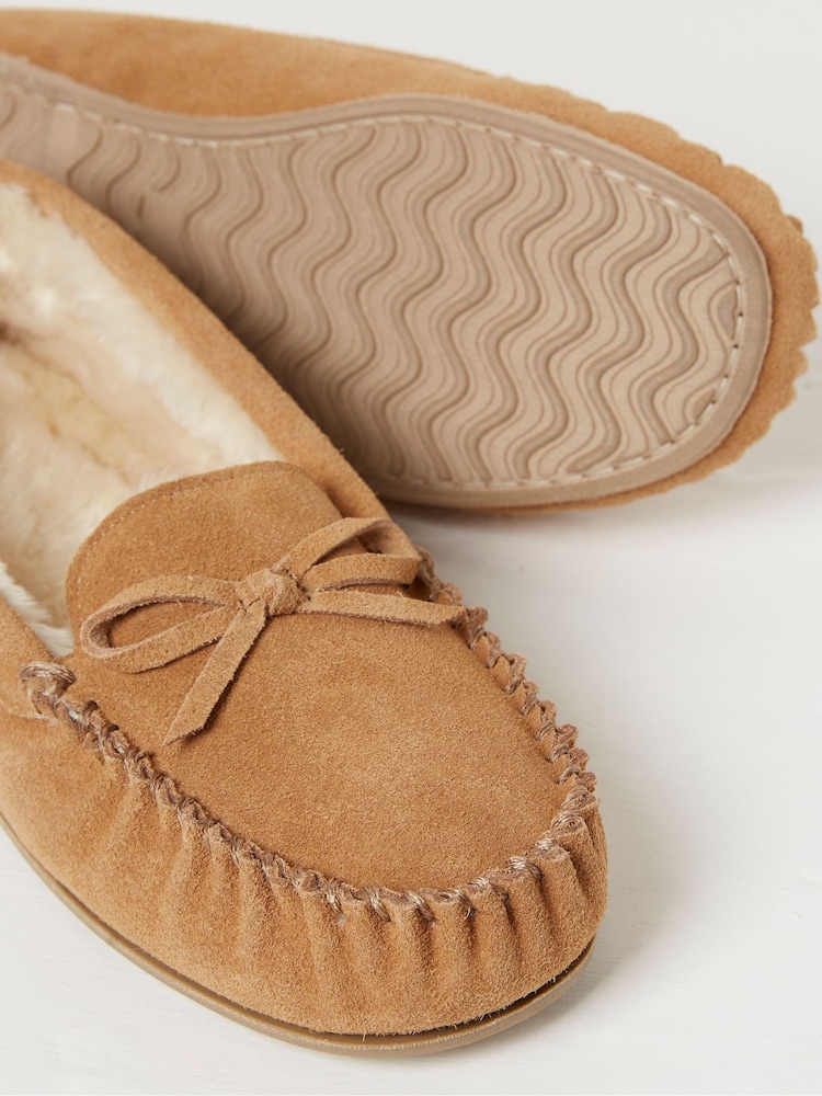 FatFace Cara Brown Suede Moccasin Slippers - Image 2 of 2 FatFace Cara Brown Suede Moccasin Slippers - Image 2 of 2