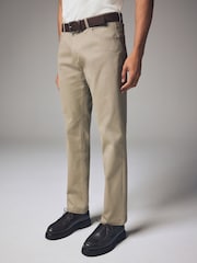 Light Stone Straight Fit Belted Textured 5 Pocket Trousers - Image 1 of 11