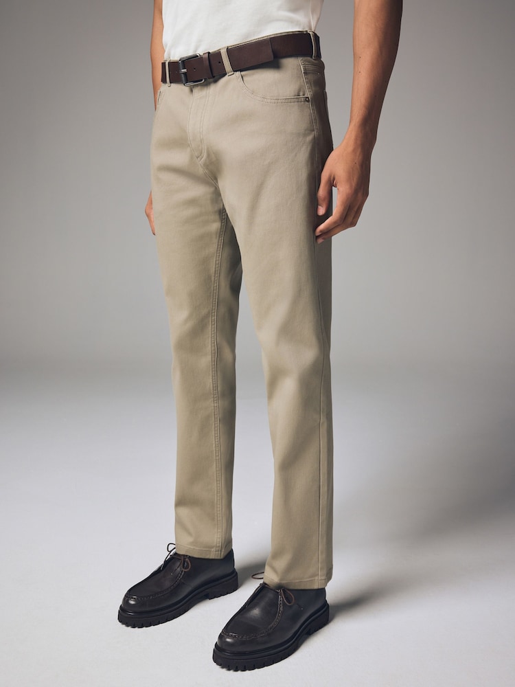 Light Stone Straight Fit Belted Textured 5 Pocket Trousers - Image 1 of 11