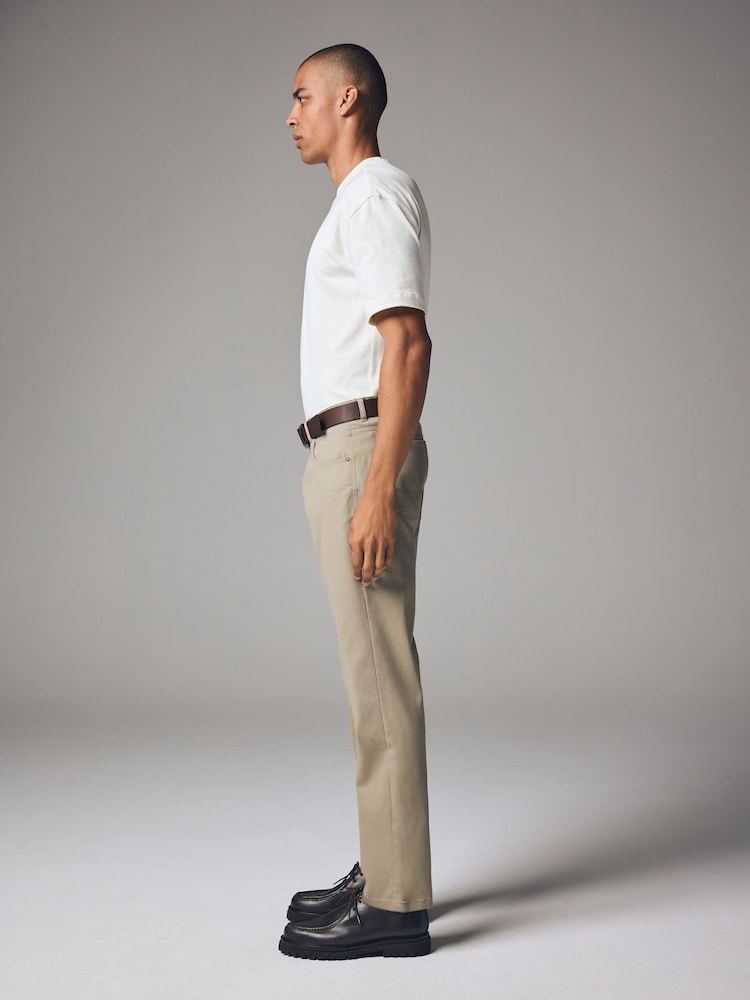 Light Stone Straight Fit Belted Textured 5 Pocket Trousers - Image 3 of 11