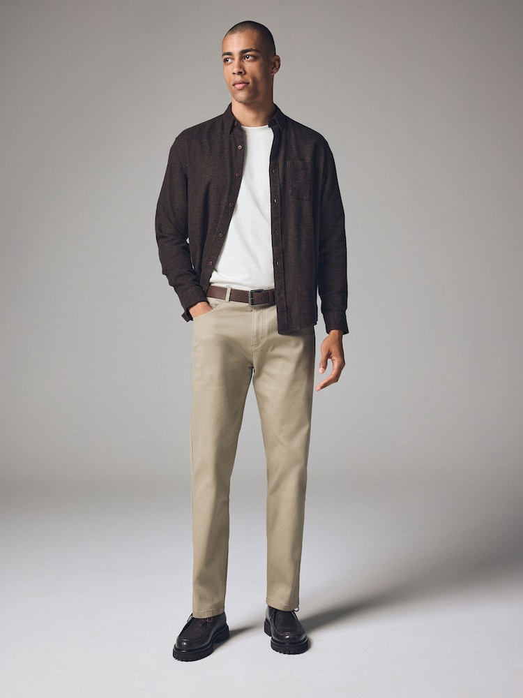 Light Stone Straight Fit Belted Textured 5 Pocket Trousers - Image 4 of 11