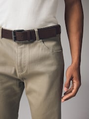 Light Stone Straight Fit Belted Textured 5 Pocket Trousers - Image 5 of 11